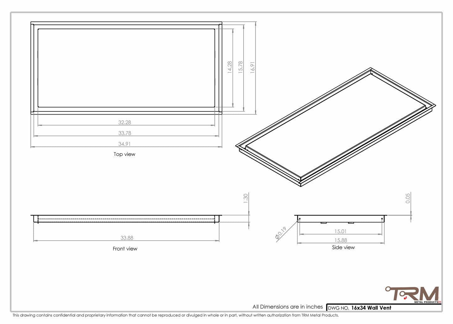 16x34 - Wall Vent - Modern Vent Cover -  Return Air Vent - TRM Metal  34x16