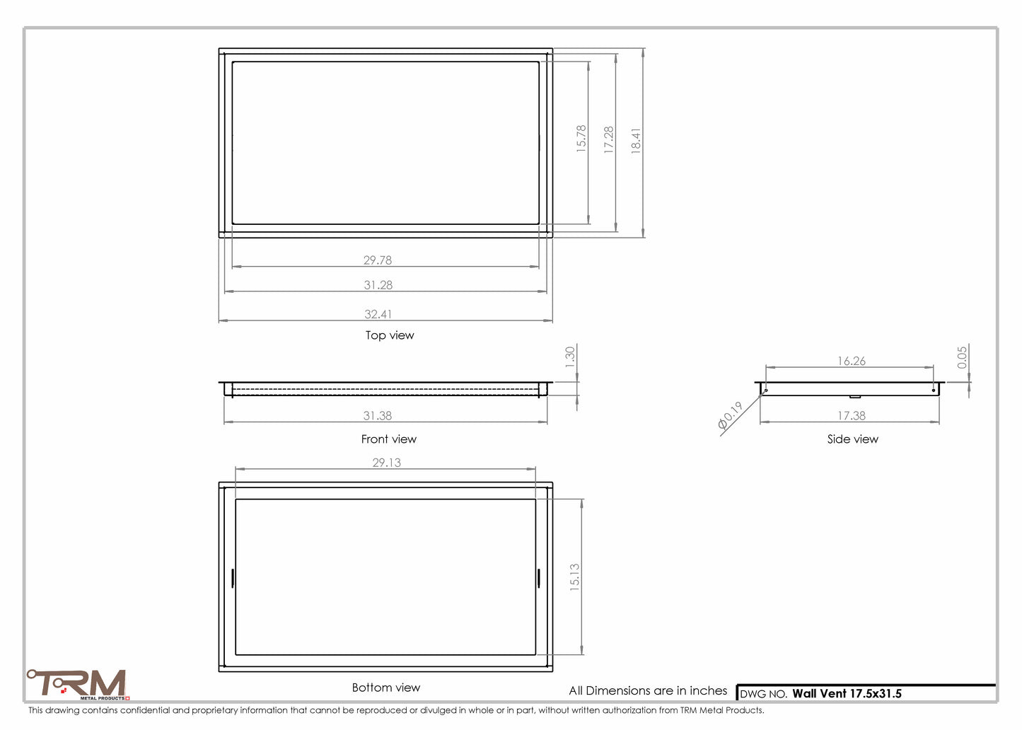17.5x31.5 - Wall Vent - Modern Vent Cover -  Return Air Vent - TRM Metal  31.5x17.5