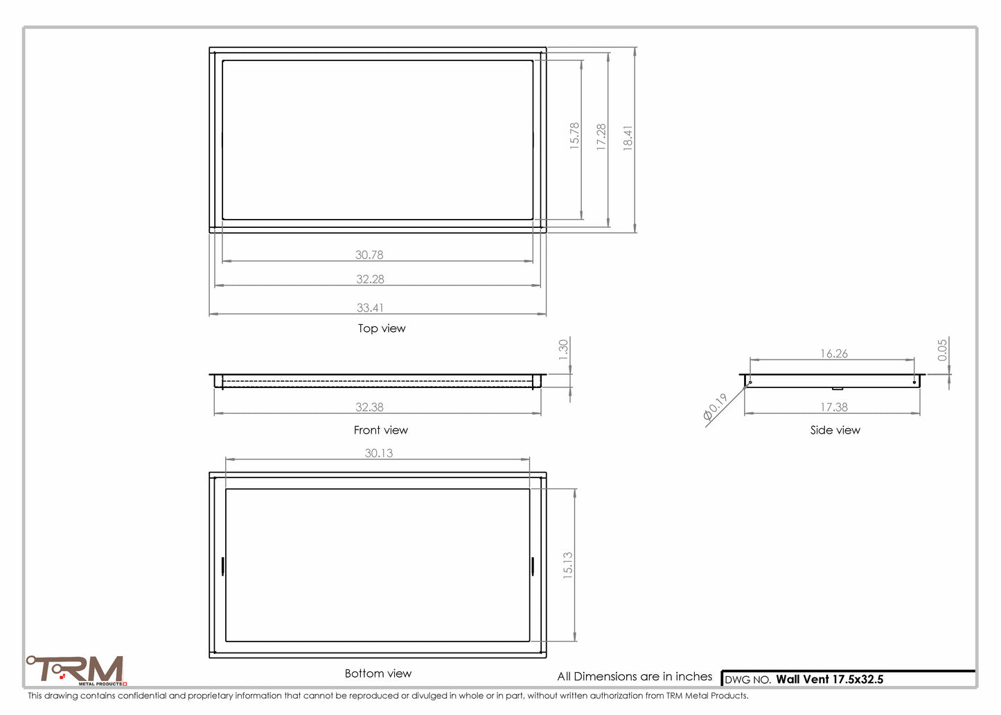 17.5x32.5 - Wall Vent - Modern Vent Cover -  Return Air Vent - TRM Metal  32.5x17.5