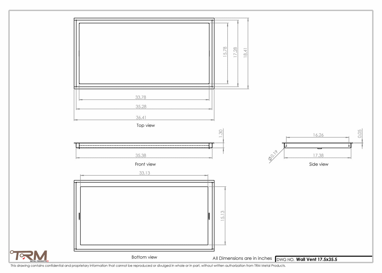 17.5x35.5 - Wall Vent - Modern Vent Cover -  Return Air Vent - TRM Metal  35.5x17.5