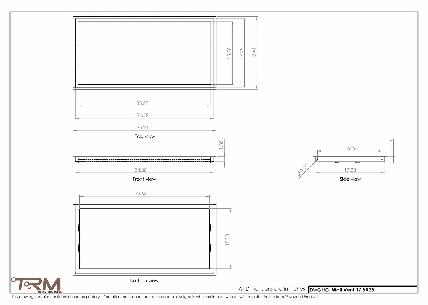 17.5x35 - Wall Vent - Modern Vent Cover -  Return Air Vent - TRM Metal  35x17.5