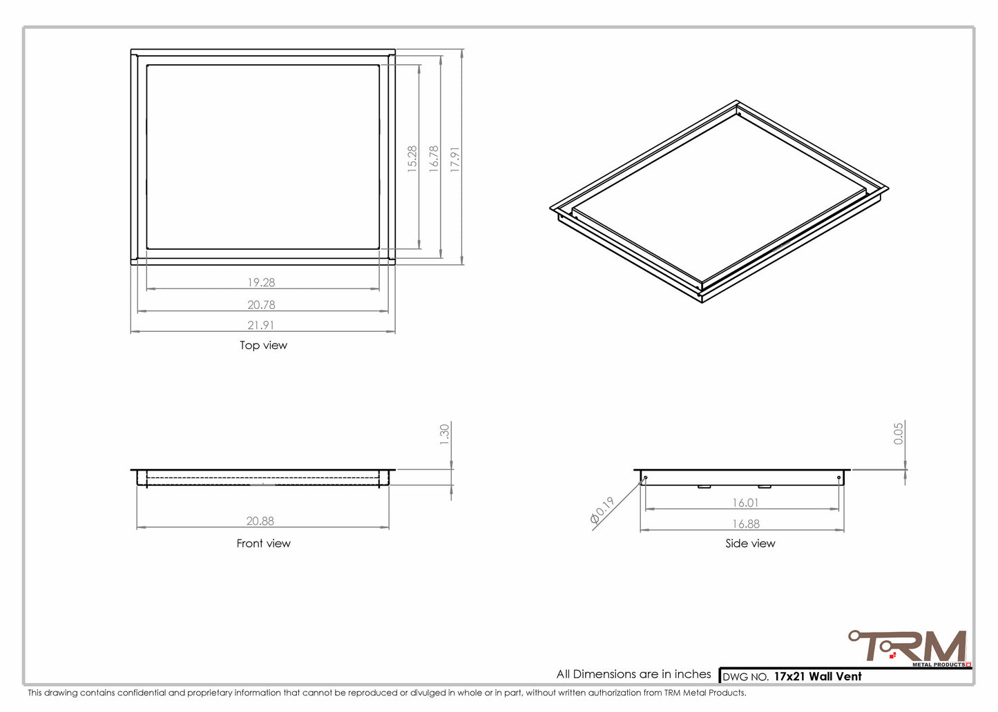 17x21 - Wall Vent - Modern Vent Cover -  Return Air Vent - TRM Metal  21x17