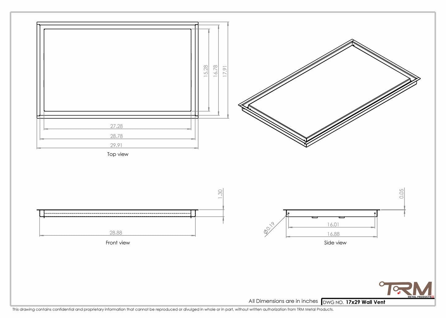 17x29 - Wall Vent - Modern Vent Cover -  Return Air Vent - TRM Metal  29x17
