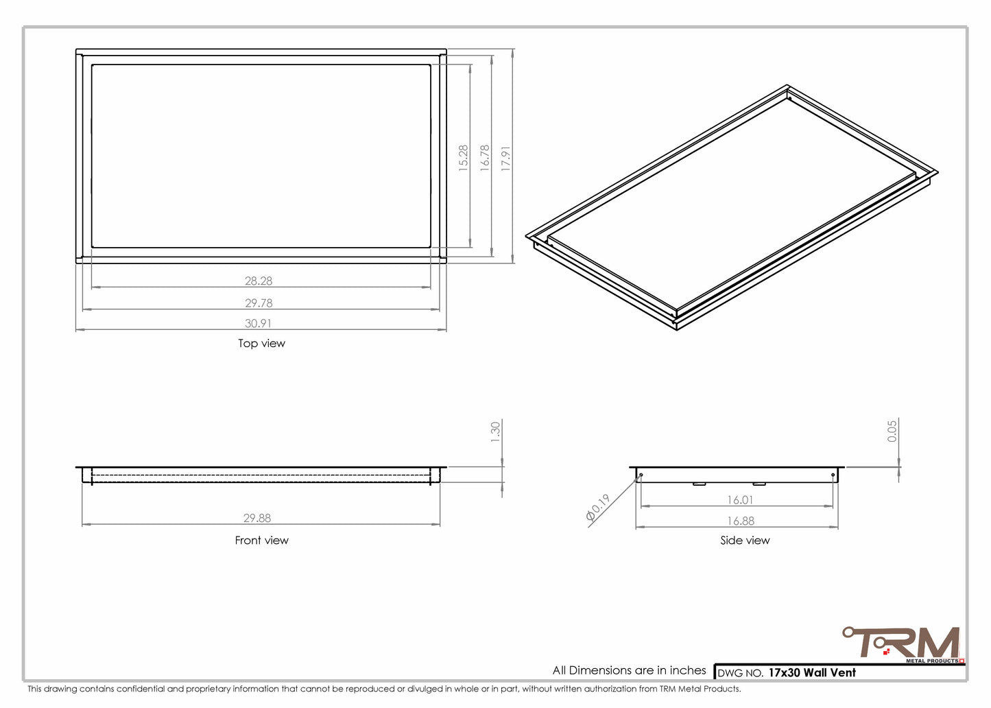 17x30 - Wall Vent - Modern Vent Cover -  Return Air Vent - TRM Metal  30x17