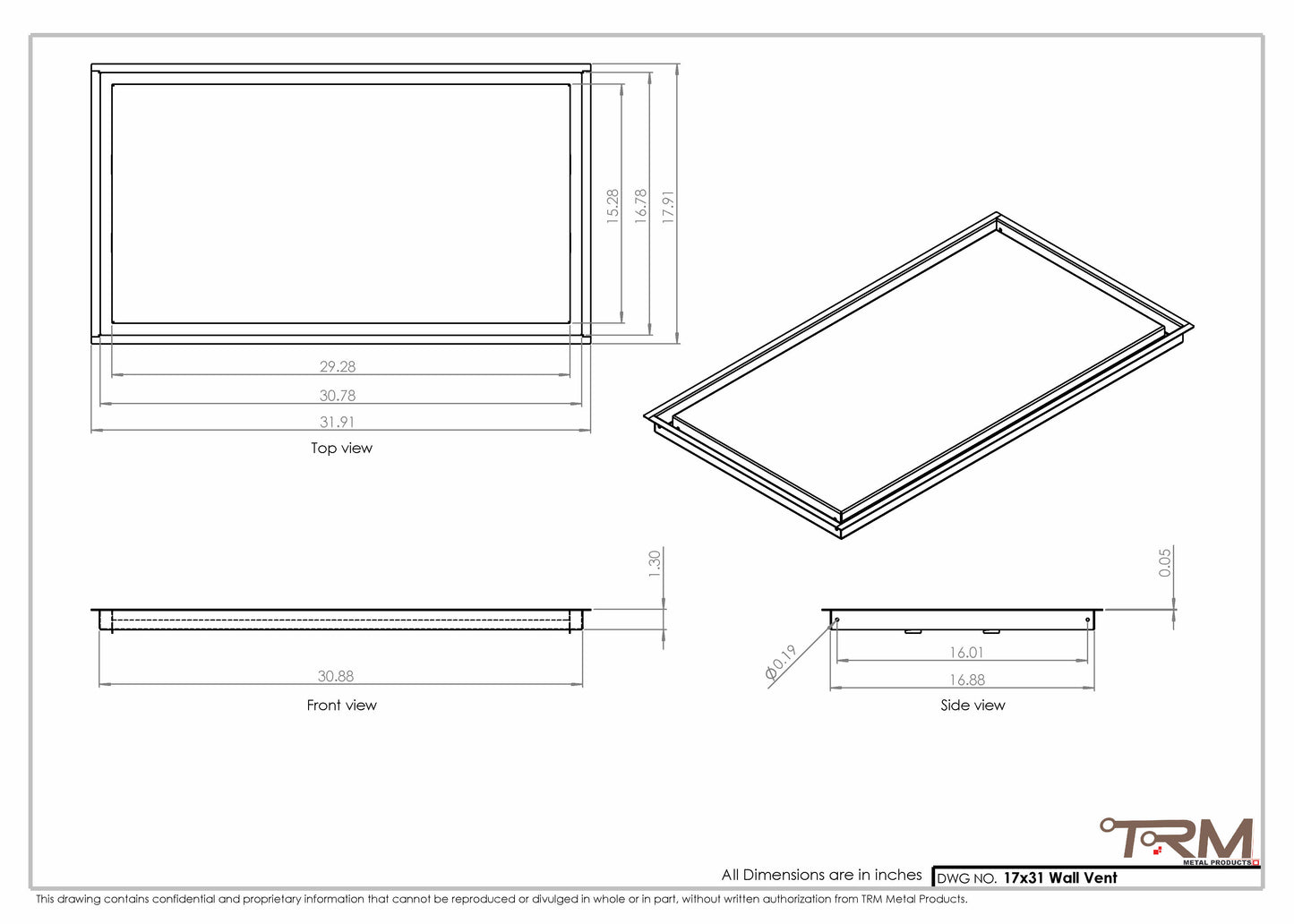 17x31 - Wall Vent - Modern Vent Cover -  Return Air Vent - TRM Metal  31x17