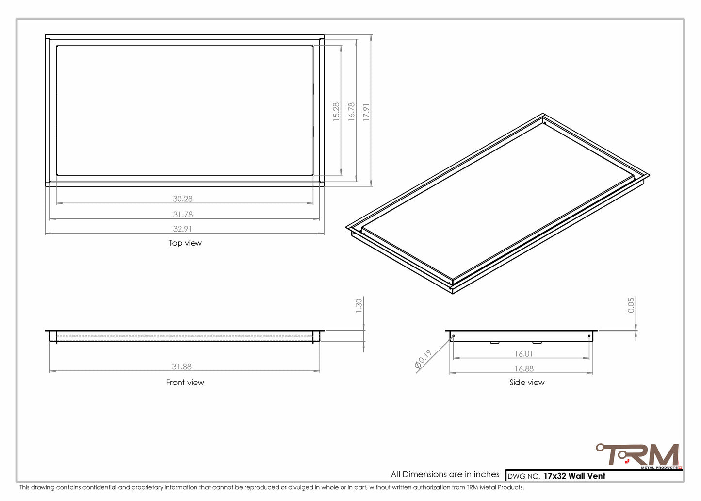 17x32 - Wall Vent - Modern Vent Cover -  Return Air Vent - TRM Metal  32x17