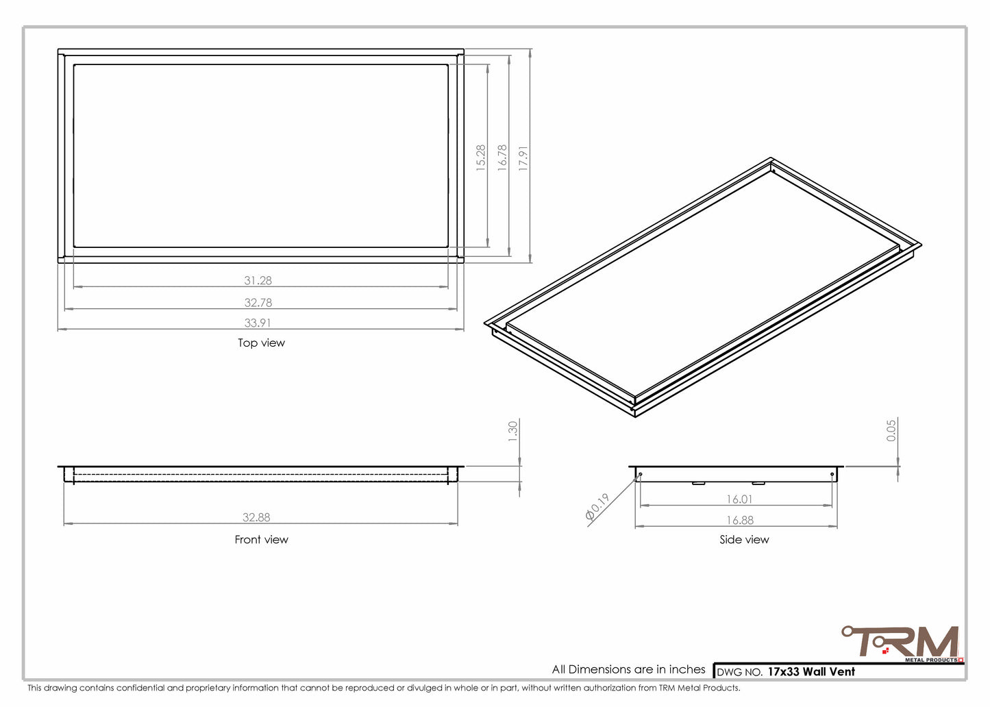 17x33 - Wall Vent - Modern Vent Cover -  Return Air Vent - TRM Metal  33x17