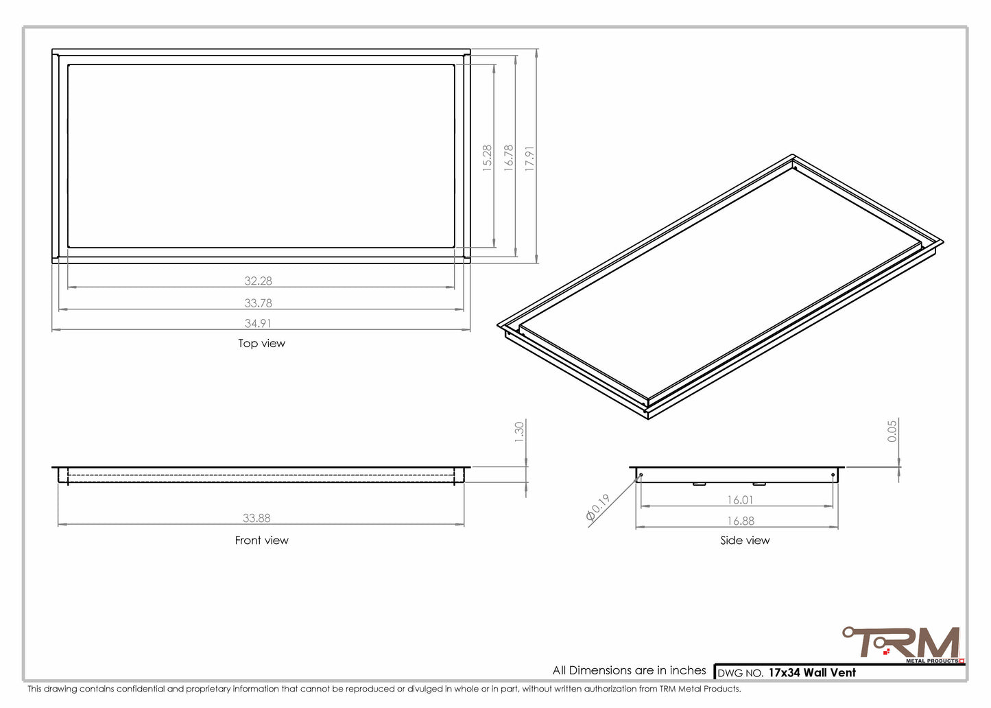 17x34 - Wall Vent - Modern Vent Cover -  Return Air Vent - TRM Metal  34x17