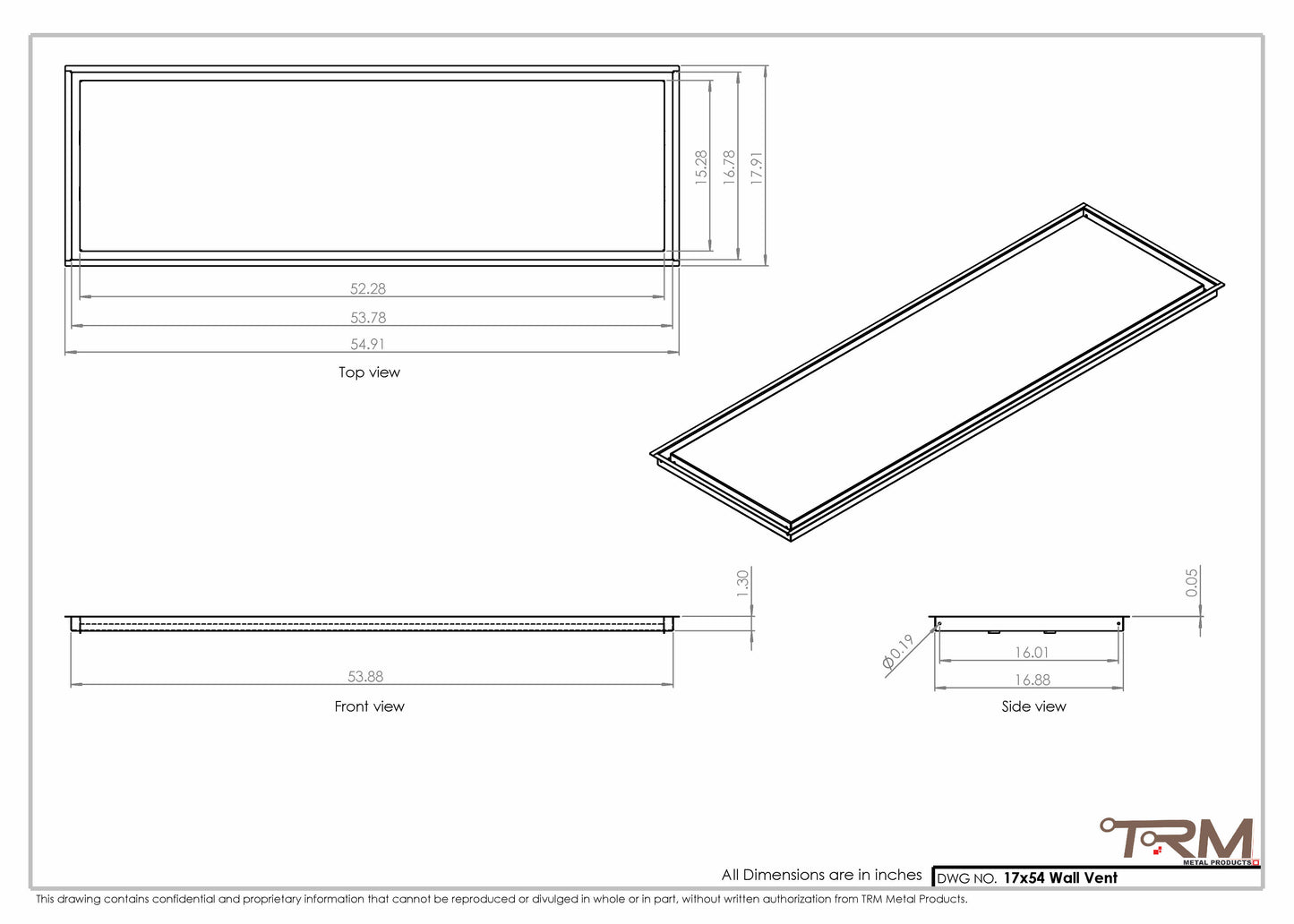 17x54 - Wall Vent - Modern Vent Cover -  Return Air Vent - TRM Metal  54x17