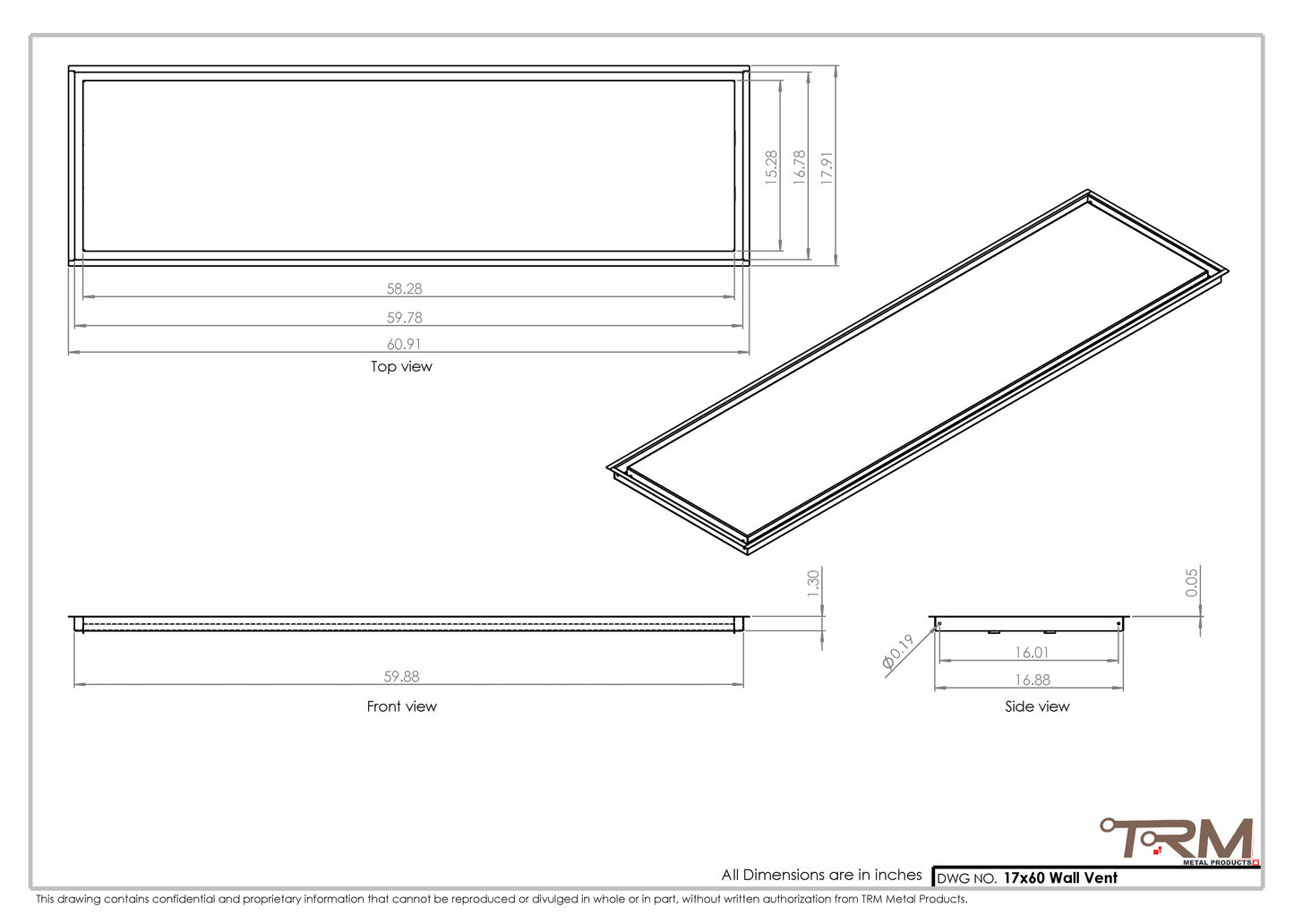 17x60 - Wall Vent - Modern Vent Cover -  Return Air Vent - TRM Metal  60x17