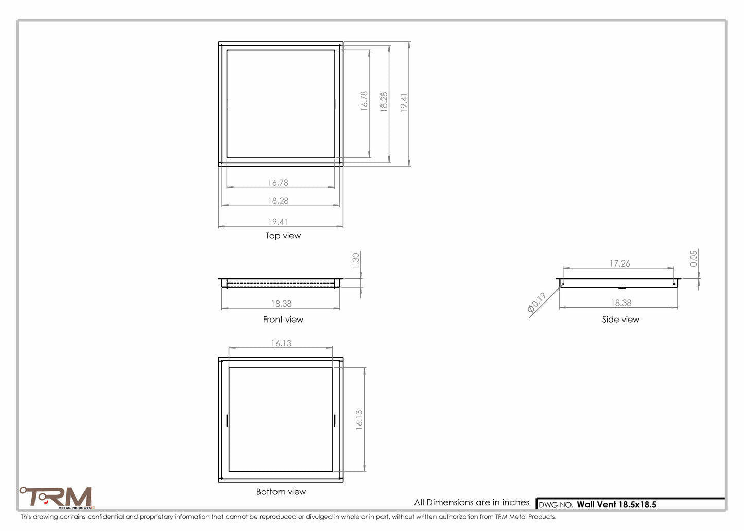 18.5x18.5 - Wall Vent - Modern Vent Cover -  Return Air Vent - TRM Metal  18.5x18.5
