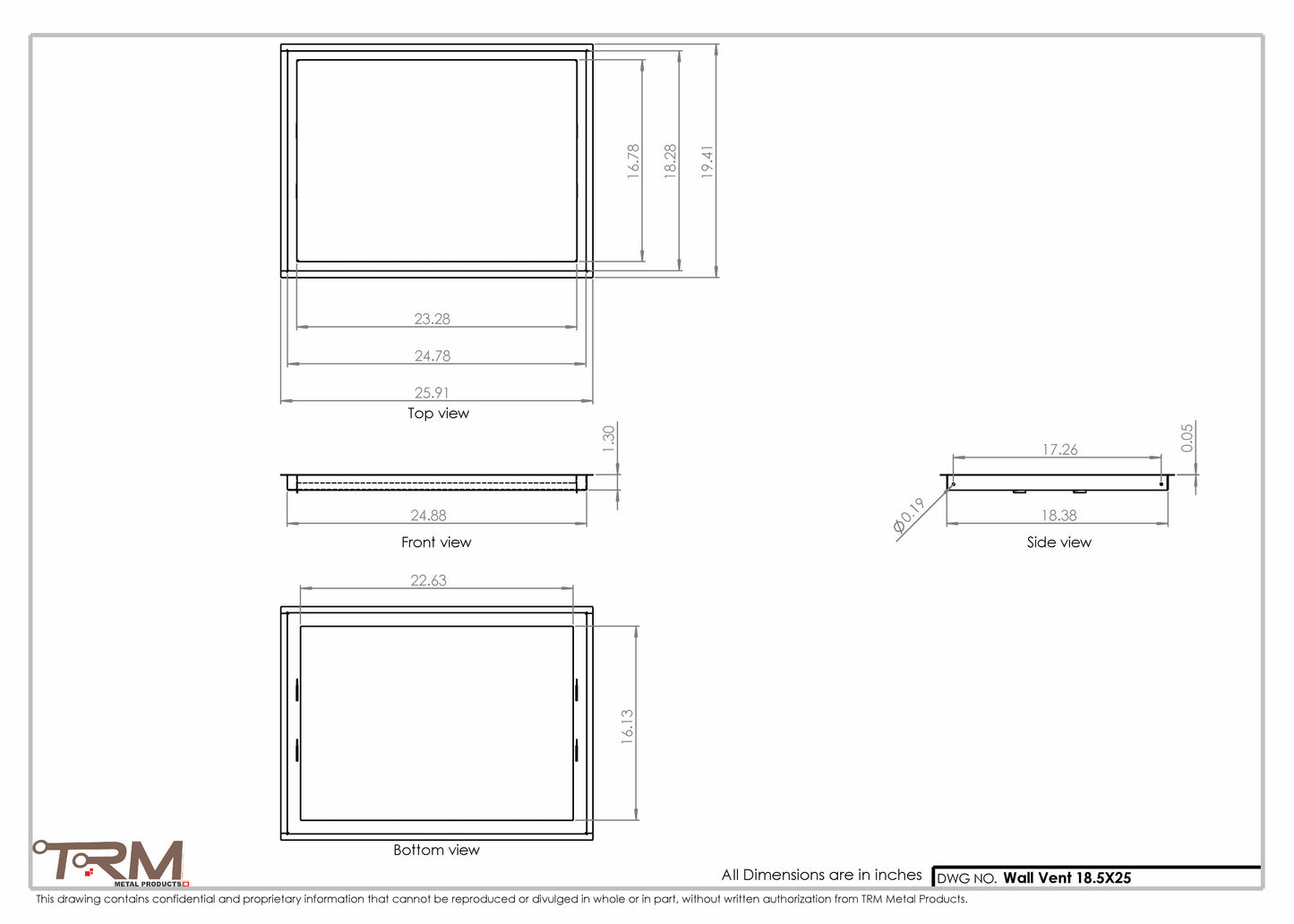 18.5x25 - Wall Vent - Modern Vent Cover -  Return Air Vent - TRM Metal  25x18.5