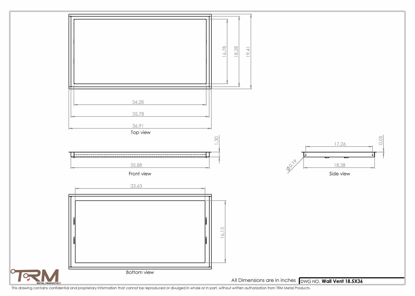 18.5x36 - Wall Vent - Modern Vent Cover -  Return Air Vent - TRM Metal  36x18.5