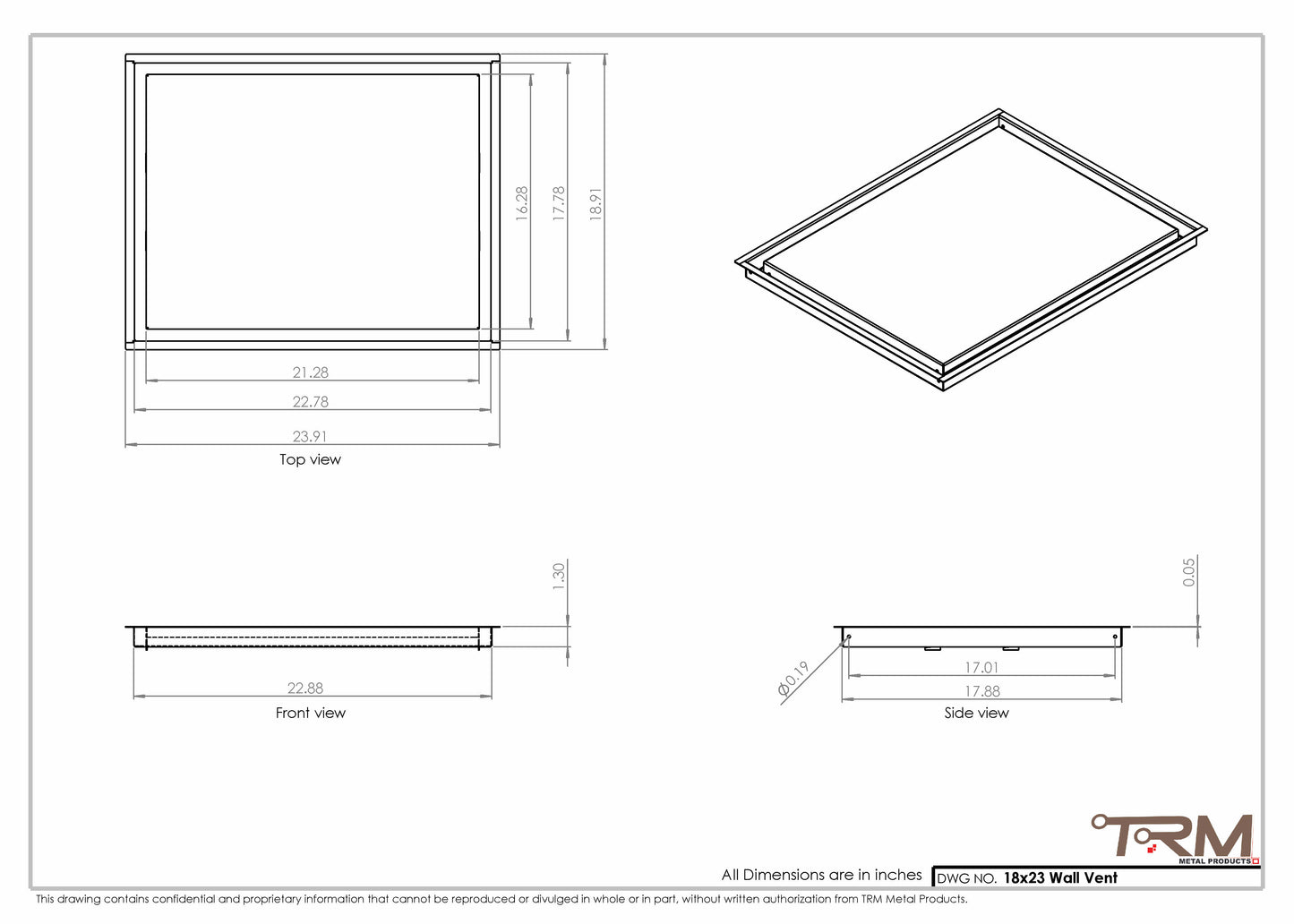 18x23 - Wall Vent - Modern Vent Cover -  Return Air Vent - TRM Metal  23x18
