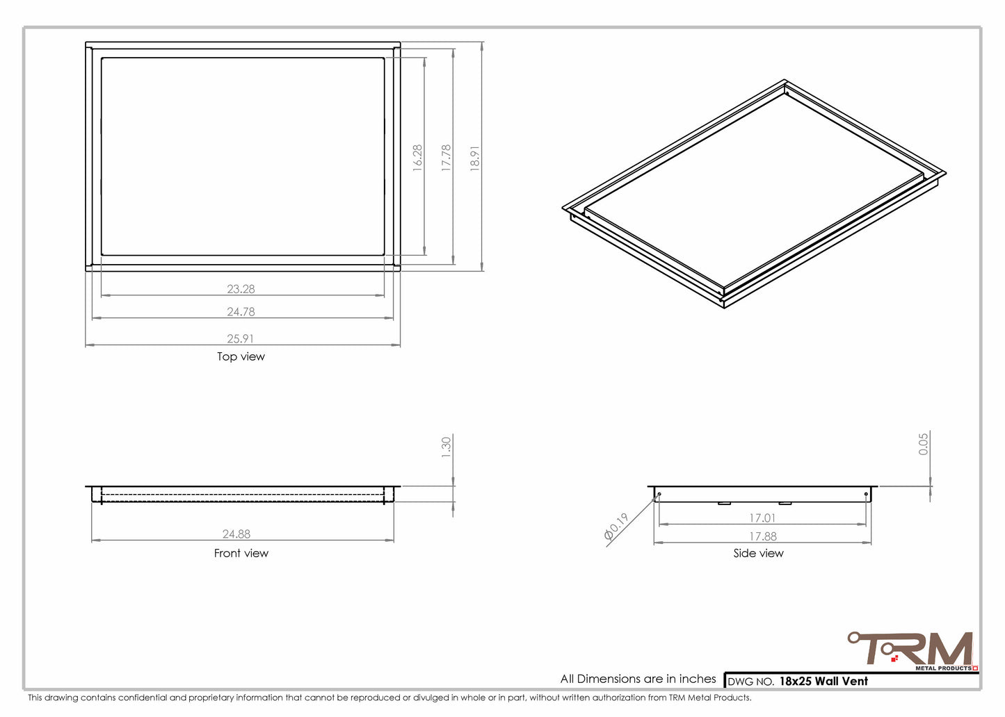 18x25 - Wall Vent - Modern Vent Cover -  Return Air Vent - TRM Metal  25x18