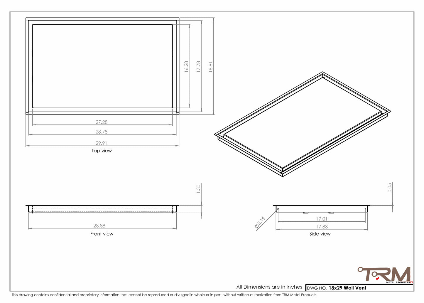18x29 - Wall Vent - Modern Vent Cover -  Return Air Vent - TRM Metal  29x18