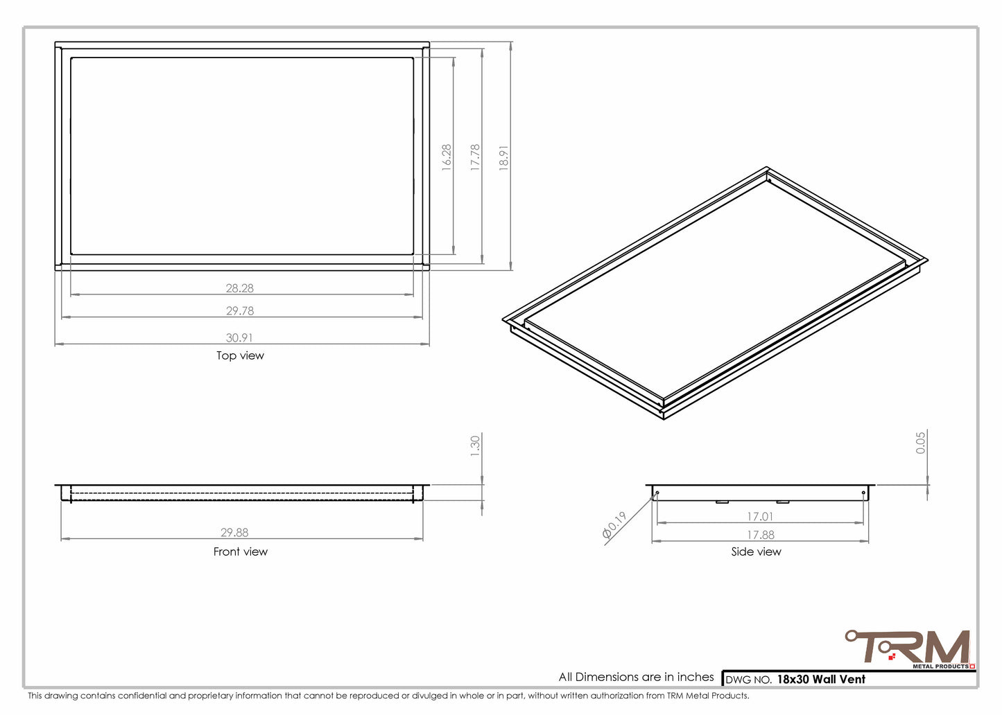 18x30 - Wall Vent - Modern Vent Cover -  Return Air Vent - TRM Metal  30x18