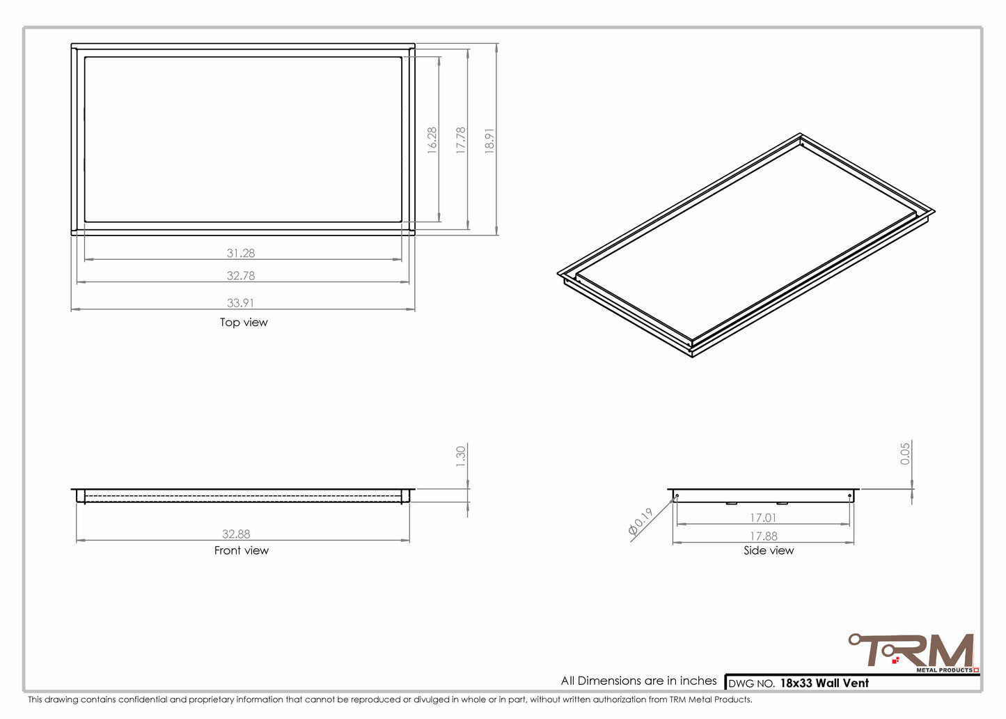 18x33 - Wall Vent - Modern Vent Cover -  Return Air Vent - TRM Metal  33x18