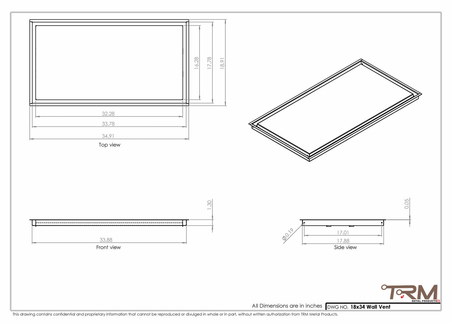 18x34 - Wall Vent - Modern Vent Cover -  Return Air Vent - TRM Metal  34x18