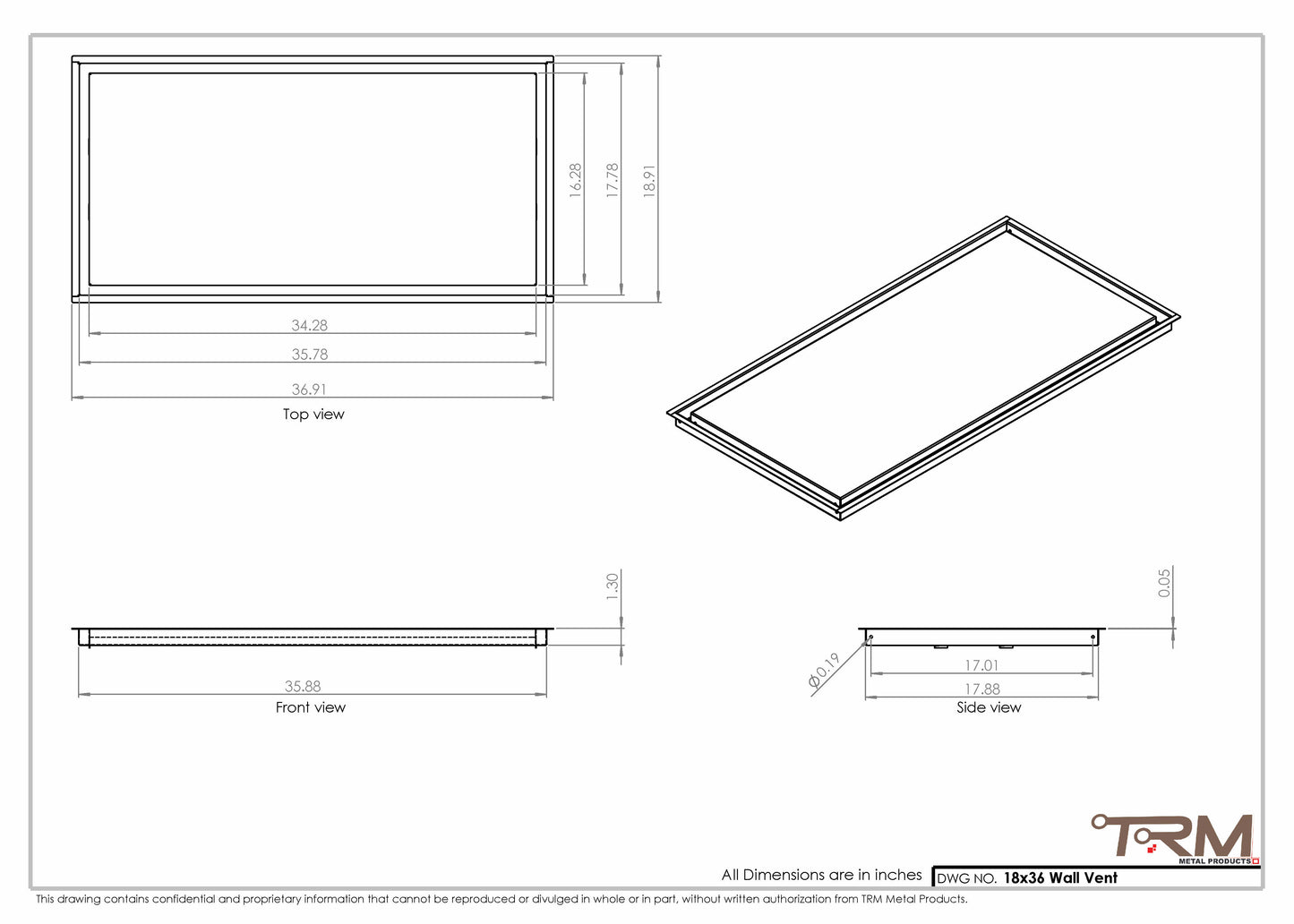 18x36 - Wall Vent - Modern Vent Cover -  Return Air Vent - TRM Metal  36x18