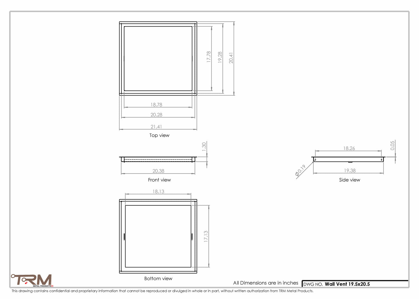 19.5x20.5 - Wall Vent - Modern Vent Cover -  Return Air Vent - TRM Metal  20.5x19.5