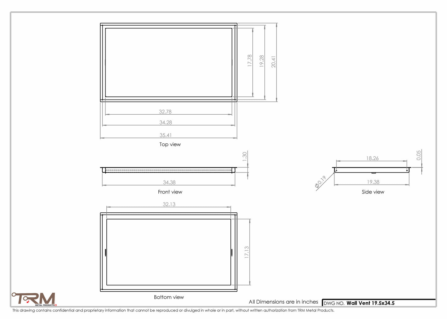 19.5x34.5 - Wall Vent - Modern Vent Cover -  Return Air Vent - TRM Metal  34.5x19.5