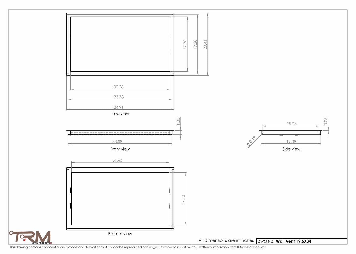 19.5x34 - Wall Vent - Modern Vent Cover -  Return Air Vent - TRM Metal  34x19.5