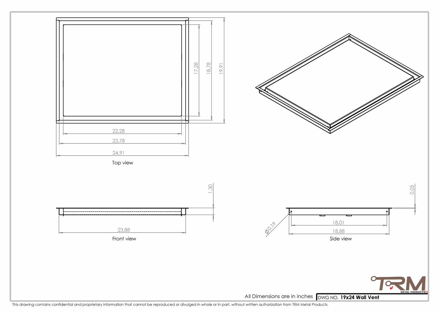 19x24 - Wall Vent - Modern Vent Cover -  Return Air Vent - TRM Metal  24x19