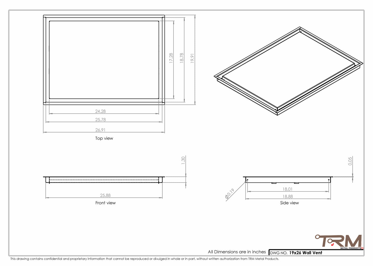 19x26 - Wall Vent - Modern Vent Cover -  Return Air Vent - TRM Metal  26x19