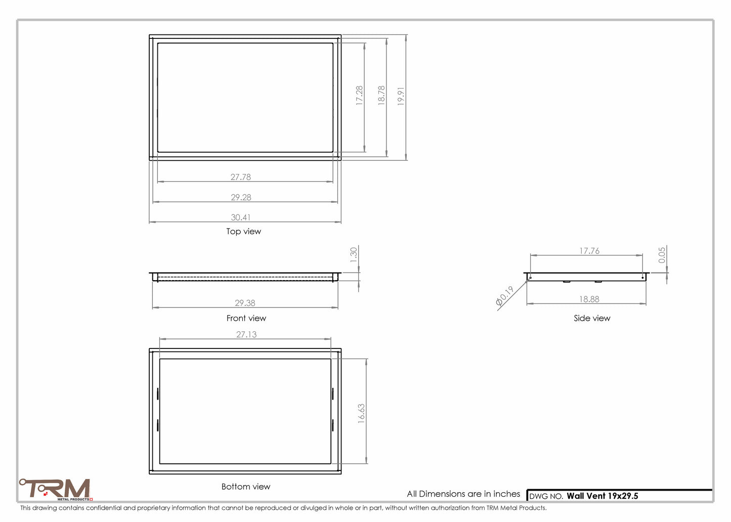 19x29.5 - Wall Vent - Modern Vent Cover -  Return Air Vent - TRM Metal  29.5x19