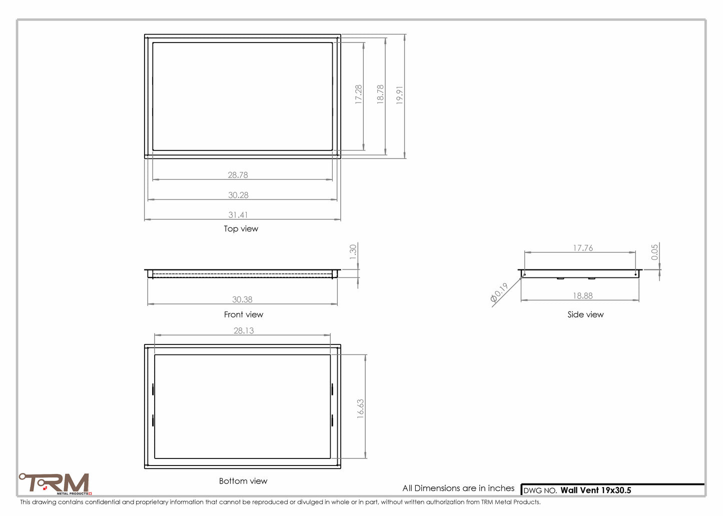 19x30.5 - Wall Vent - Modern Vent Cover -  Return Air Vent - TRM Metal  30.5x19