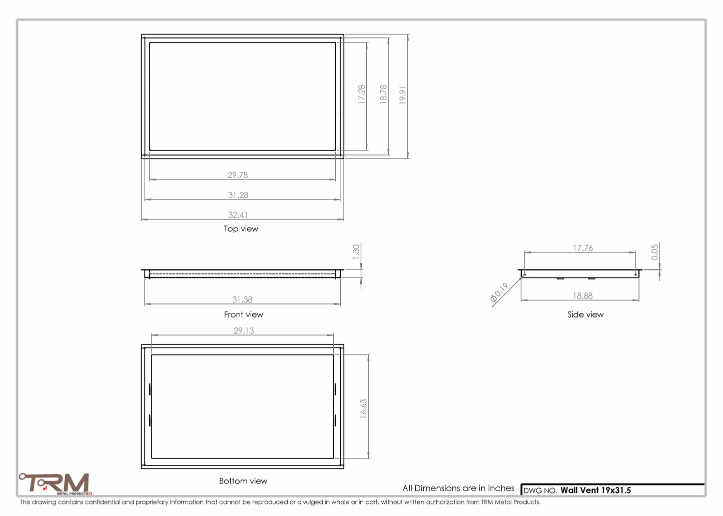 19x31.5 - Wall Vent - Modern Vent Cover -  Return Air Vent - TRM Metal  31.5x19
