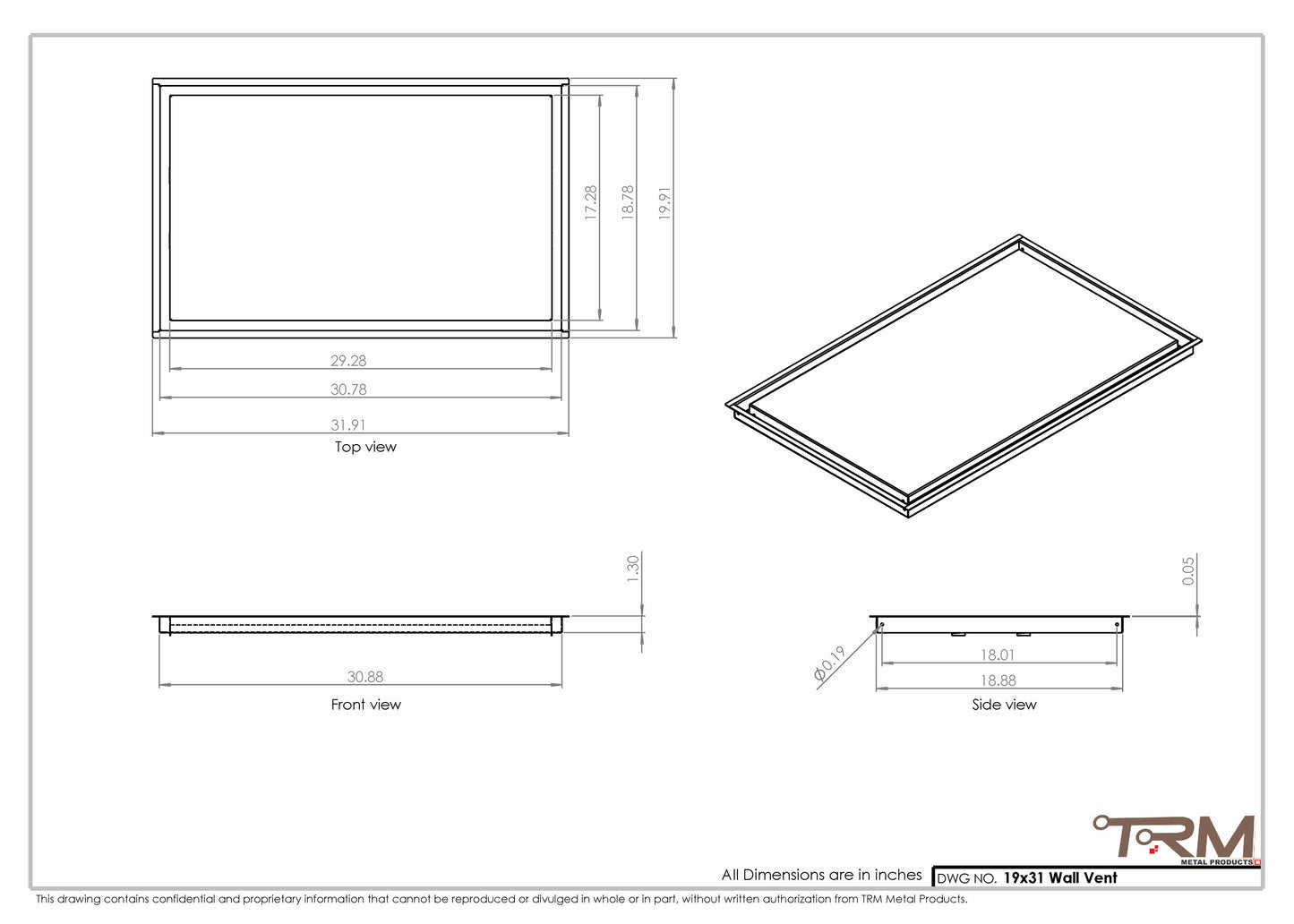 19x31 - Wall Vent - Modern Vent Cover -  Return Air Vent - TRM Metal  31x19