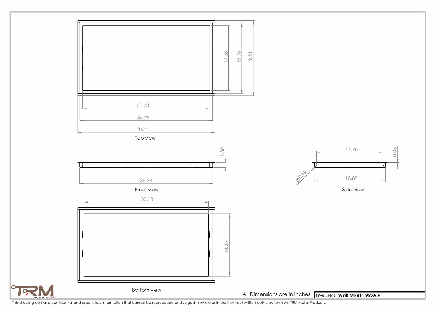 19x35.5 - Wall Vent - Modern Vent Cover -  Return Air Vent - TRM Metal  35.5x19