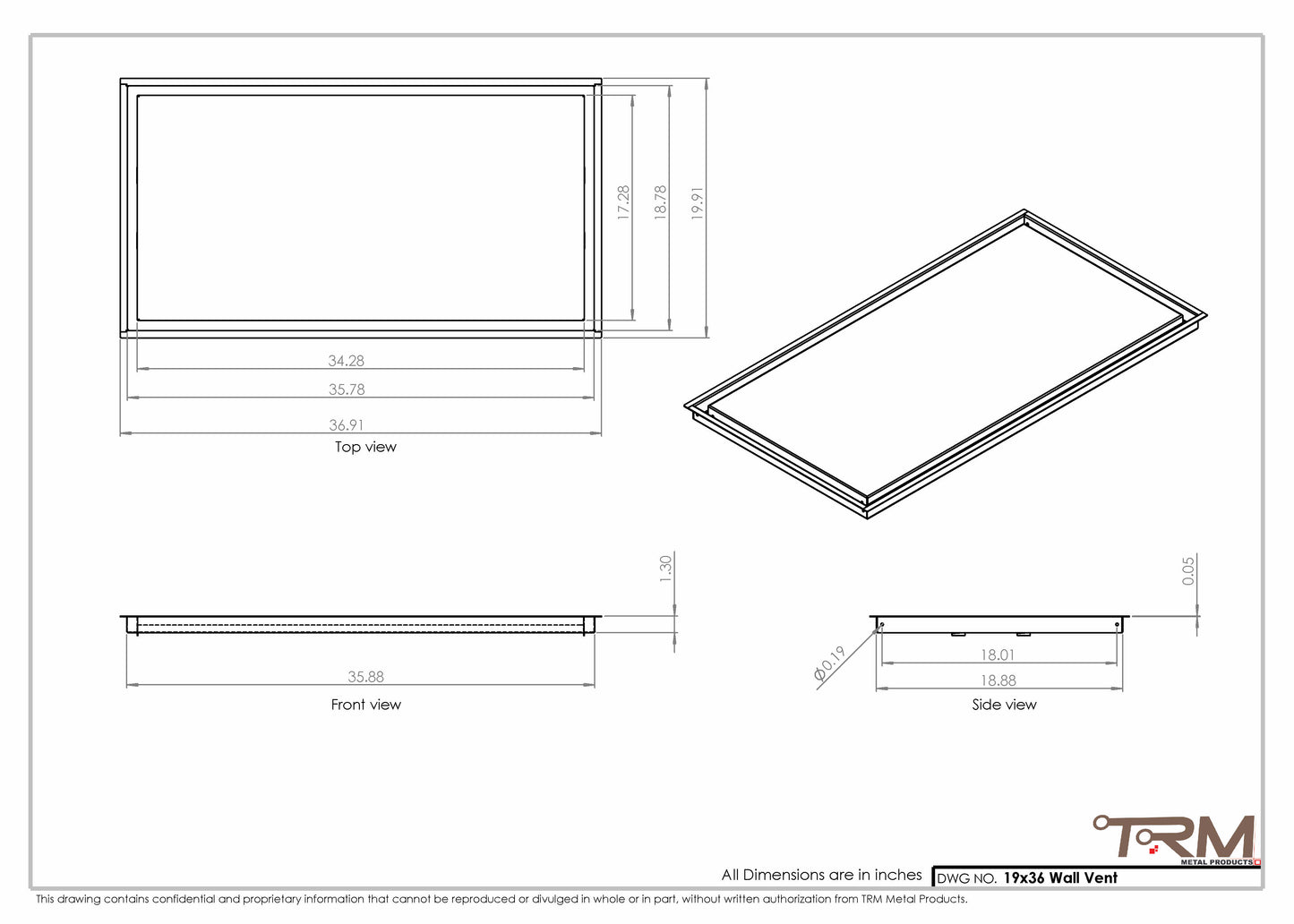 19x36 - Wall Vent - Modern Vent Cover -  Return Air Vent - TRM Metal  36x19