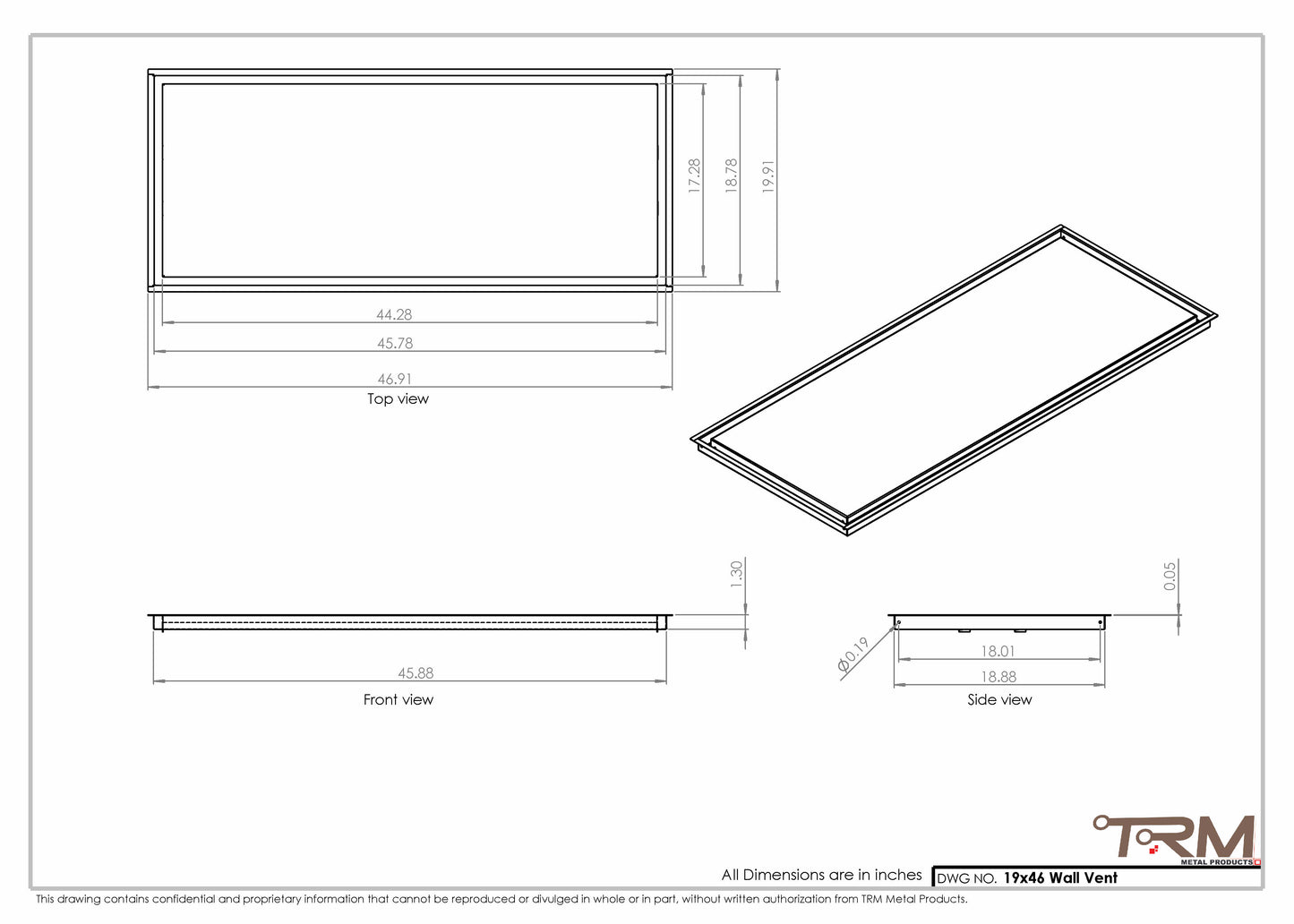 19x46 - Wall Vent - Modern Vent Cover -  Return Air Vent - TRM Metal  46x19