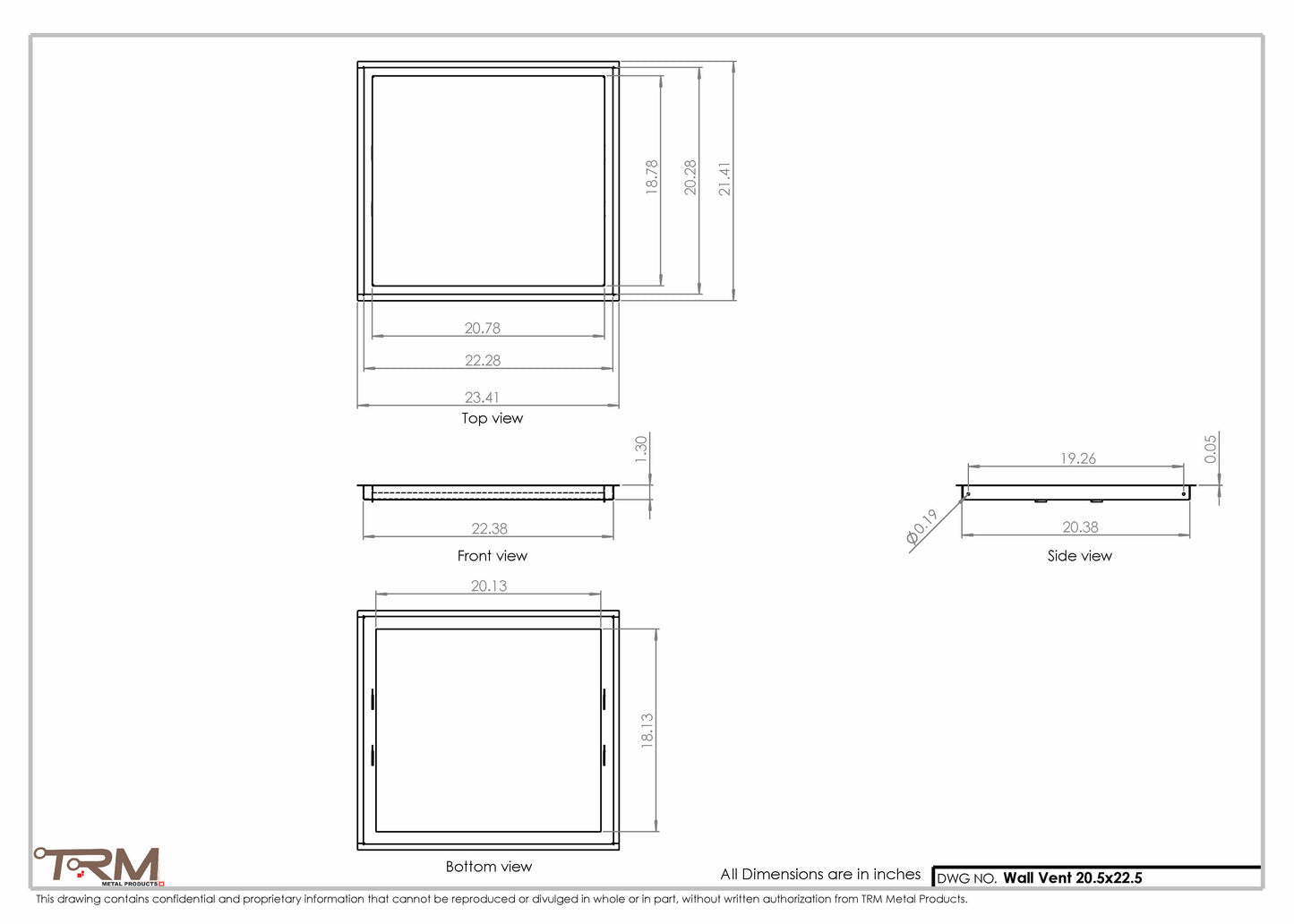 20.5x22.5 - Wall Vent - Modern Vent Cover -  Return Air Vent - TRM Metal  22.5x20.5