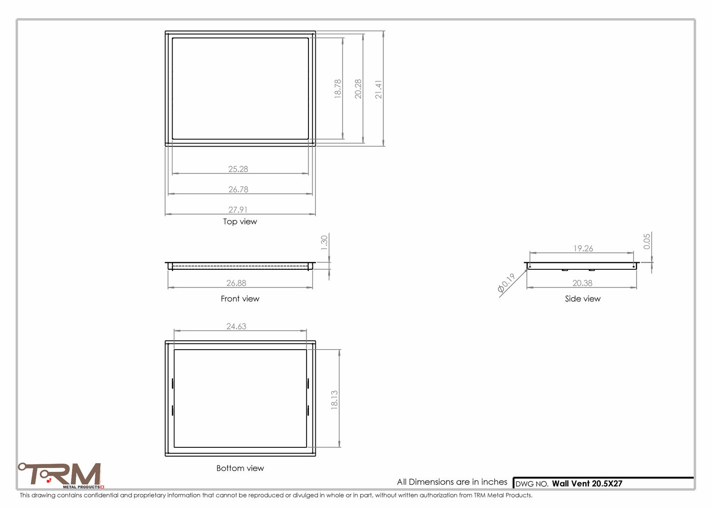 20.5x27 - Wall Vent - Modern Vent Cover -  Return Air Vent - TRM Metal  27x20.5