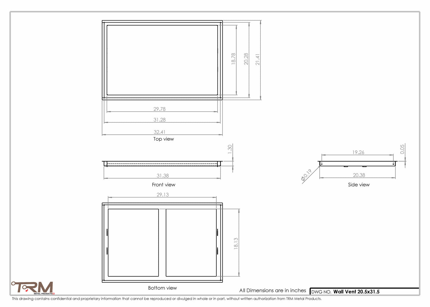 20.5x31.5 - Wall Vent - Modern Vent Cover -  Return Air Vent - TRM Metal  31.5x20.5