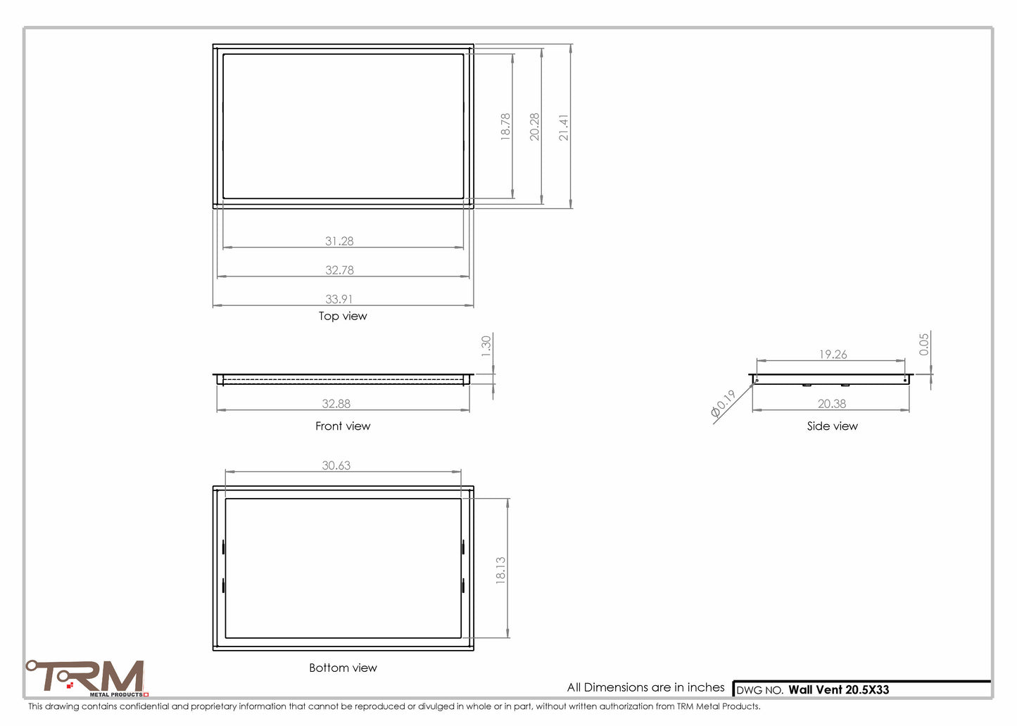 20.5x33 - Wall Vent - Modern Vent Cover -  Return Air Vent - TRM Metal  33x20.5