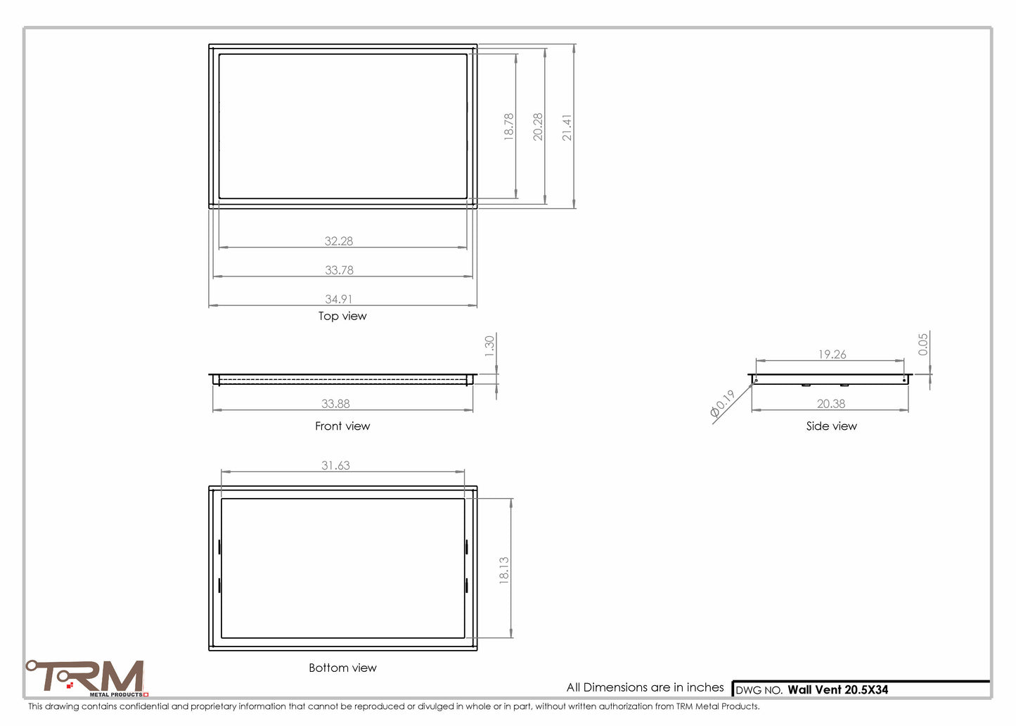 20.5x34 - Wall Vent - Modern Vent Cover -  Return Air Vent - TRM Metal  34x20.5