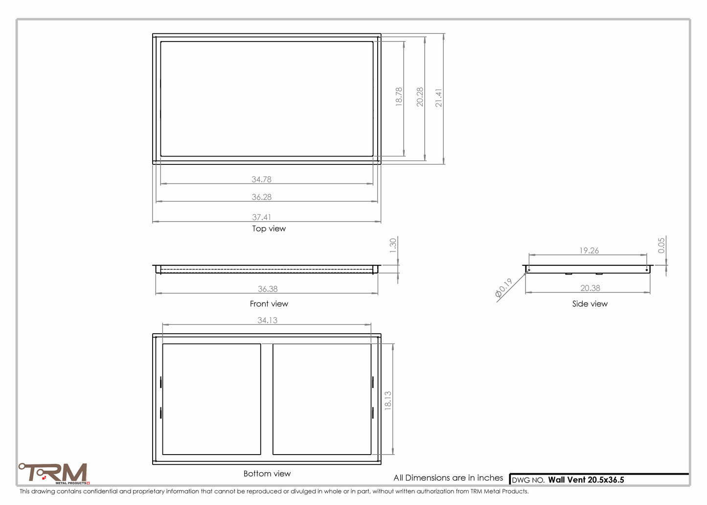 20.5x36.5 - Wall Vent - Modern Vent Cover -  Return Air Vent - TRM Metal  36.5x20.5