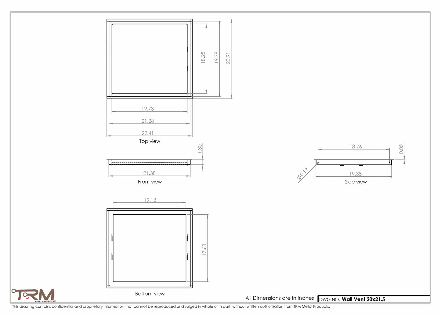 20x21.5 - Wall Vent - Modern Vent Cover -  Return Air Vent - TRM Metal  21.5x20