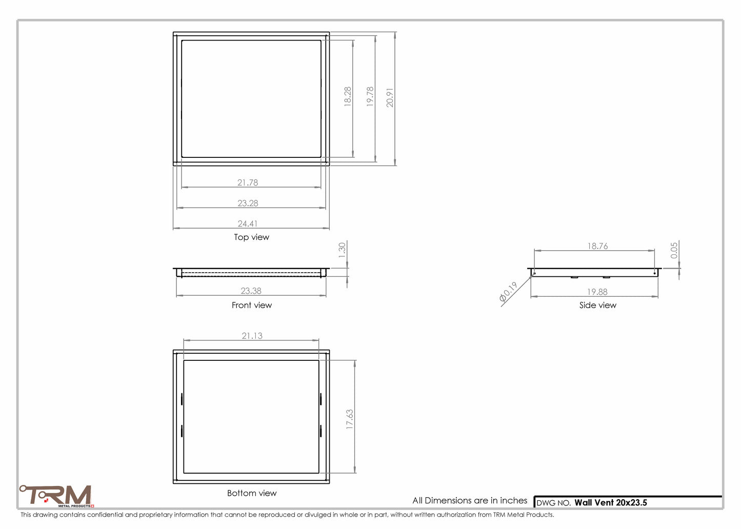 20x23.5 - Wall Vent - Modern Vent Cover -  Return Air Vent - TRM Metal  23.5x20