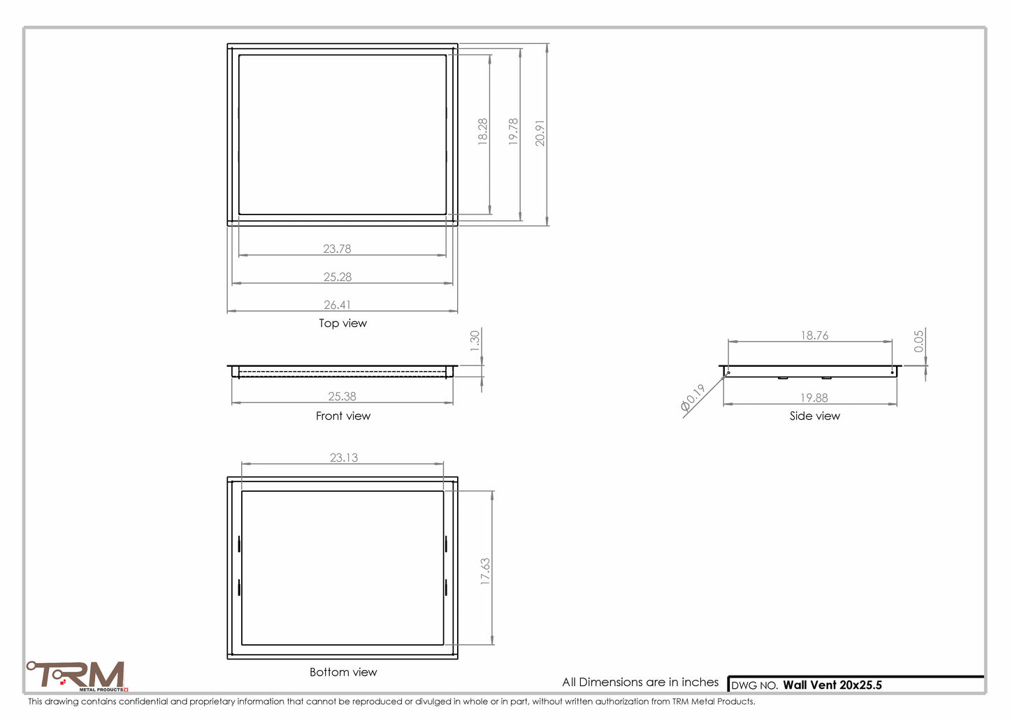 20x25.5 - Wall Vent - Modern Vent Cover -  Return Air Vent - TRM Metal  25.5x20