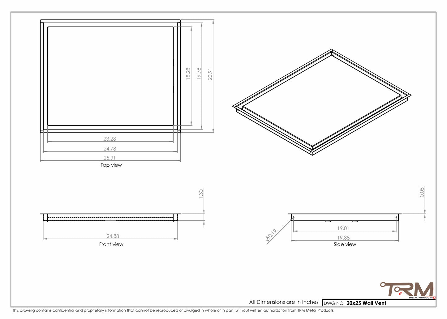 20x25 - Wall Vent - Modern Vent Cover -  Return Air Vent - TRM Metal  25x20