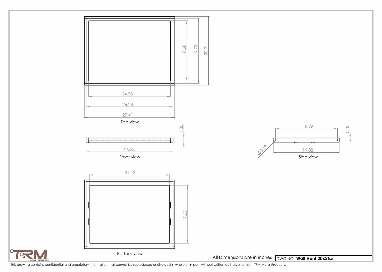 20x26.5 - Wall Vent - Modern Vent Cover -  Return Air Vent - TRM Metal  26.5x20