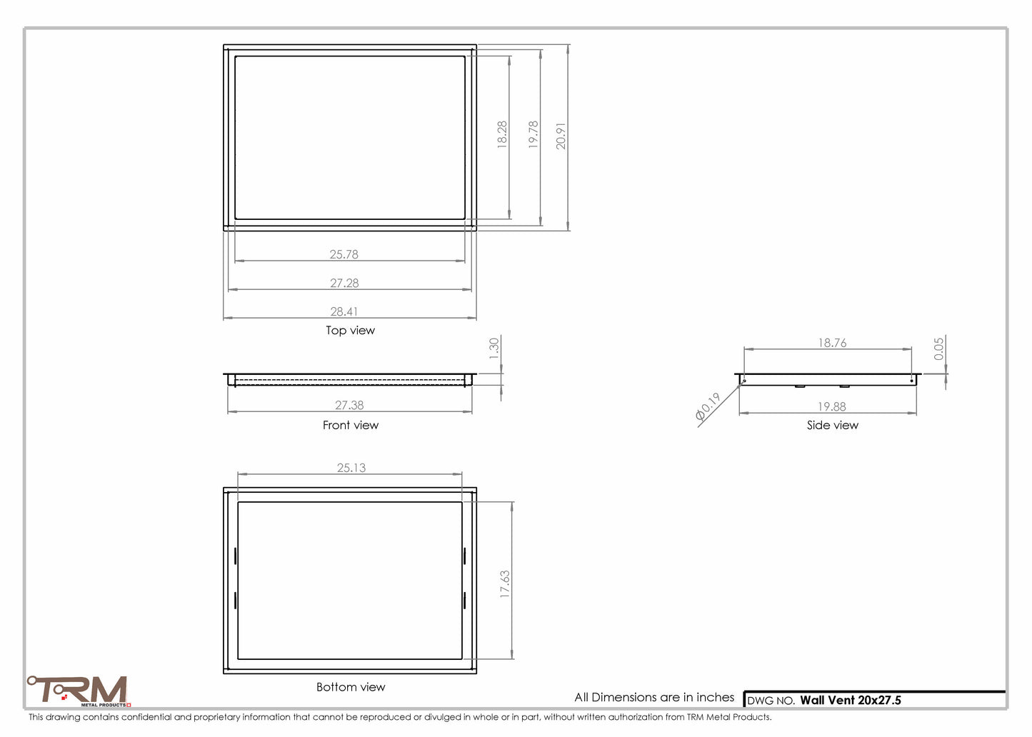 20x27.5 - Wall Vent - Modern Vent Cover -  Return Air Vent - TRM Metal  27.5x20