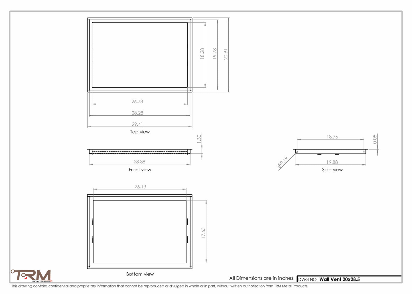 20x28.5 - Wall Vent - Modern Vent Cover -  Return Air Vent - TRM Metal  28.5x20