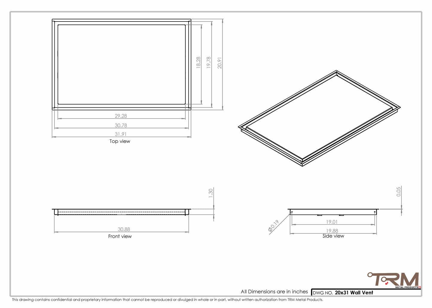 20x31 - Wall Vent - Modern Vent Cover -  Return Air Vent - TRM Metal  31x20
